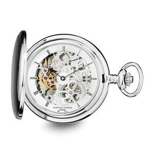 Charles Hubert Stainless Steel Skeleton Dial Pocket Watch 54mm